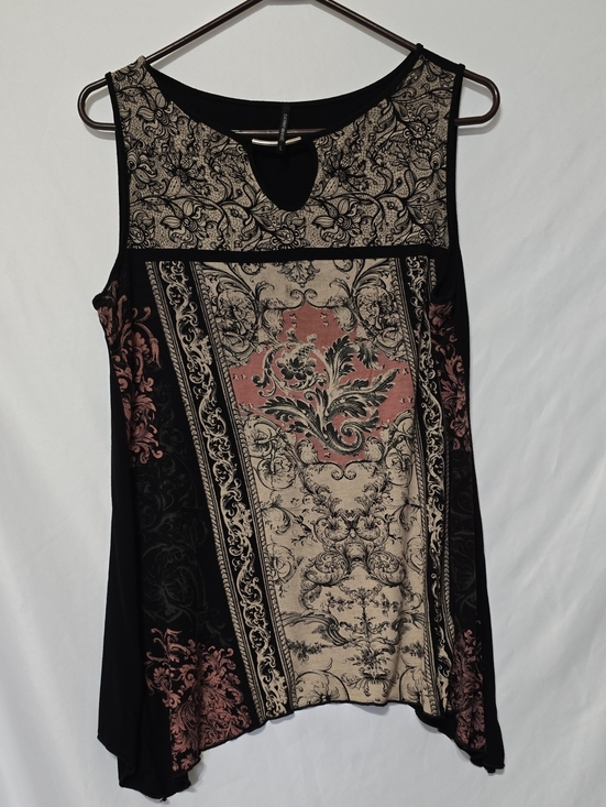 Skinny Minnie Tops - SKINNY MINNIE Boho Keyhole Ornate Print Tank Top L